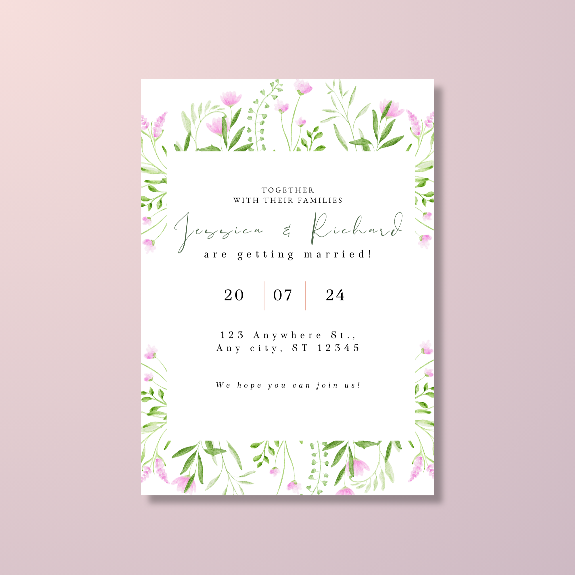 Elegant Pink Wedding Invitation
