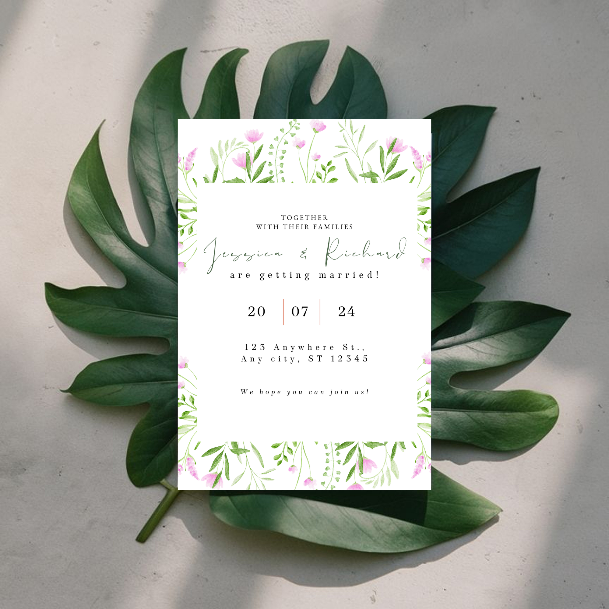 Elegant Pink Wedding Invitation