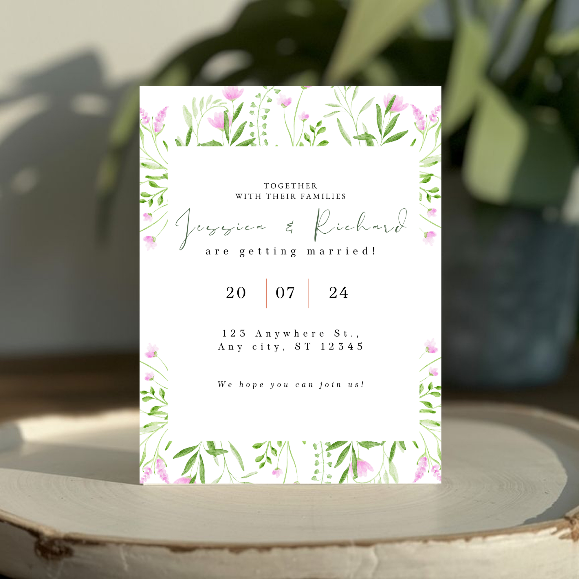 Elegant Pink Wedding Invitation