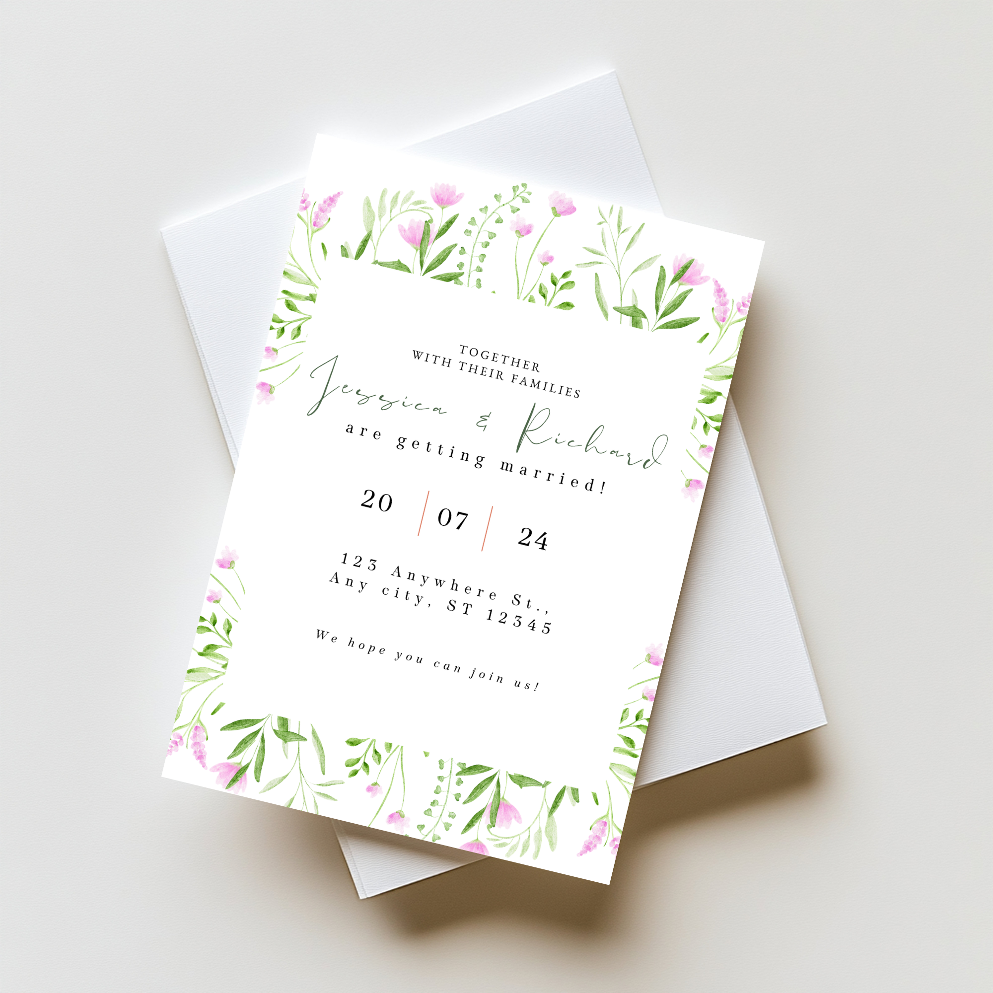 Elegant Pink Wedding Invitation