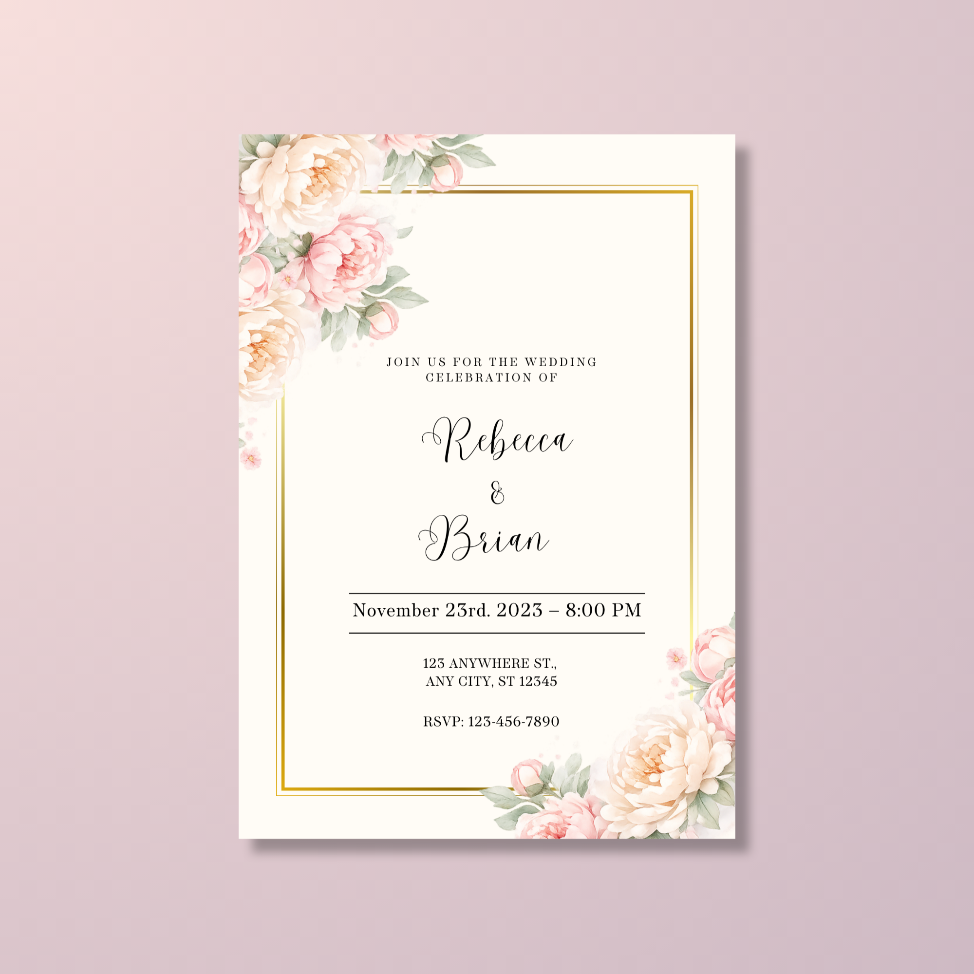 Romantic Pink Wedding Invitation