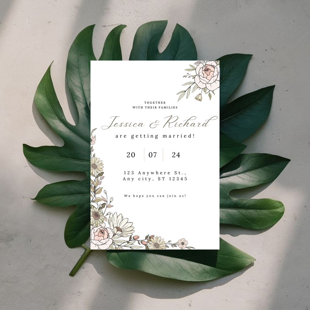 Beige Floral Wedding Invitation