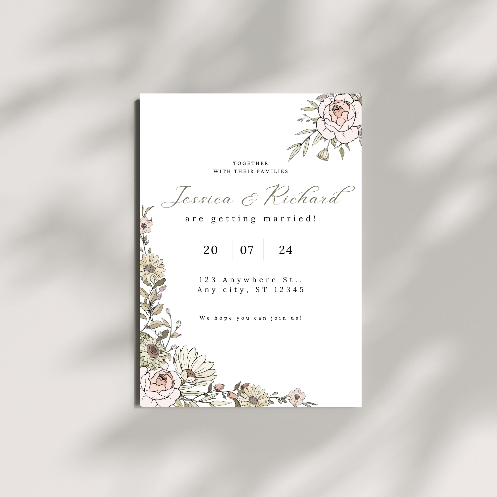 Beige Floral Wedding Invitation
