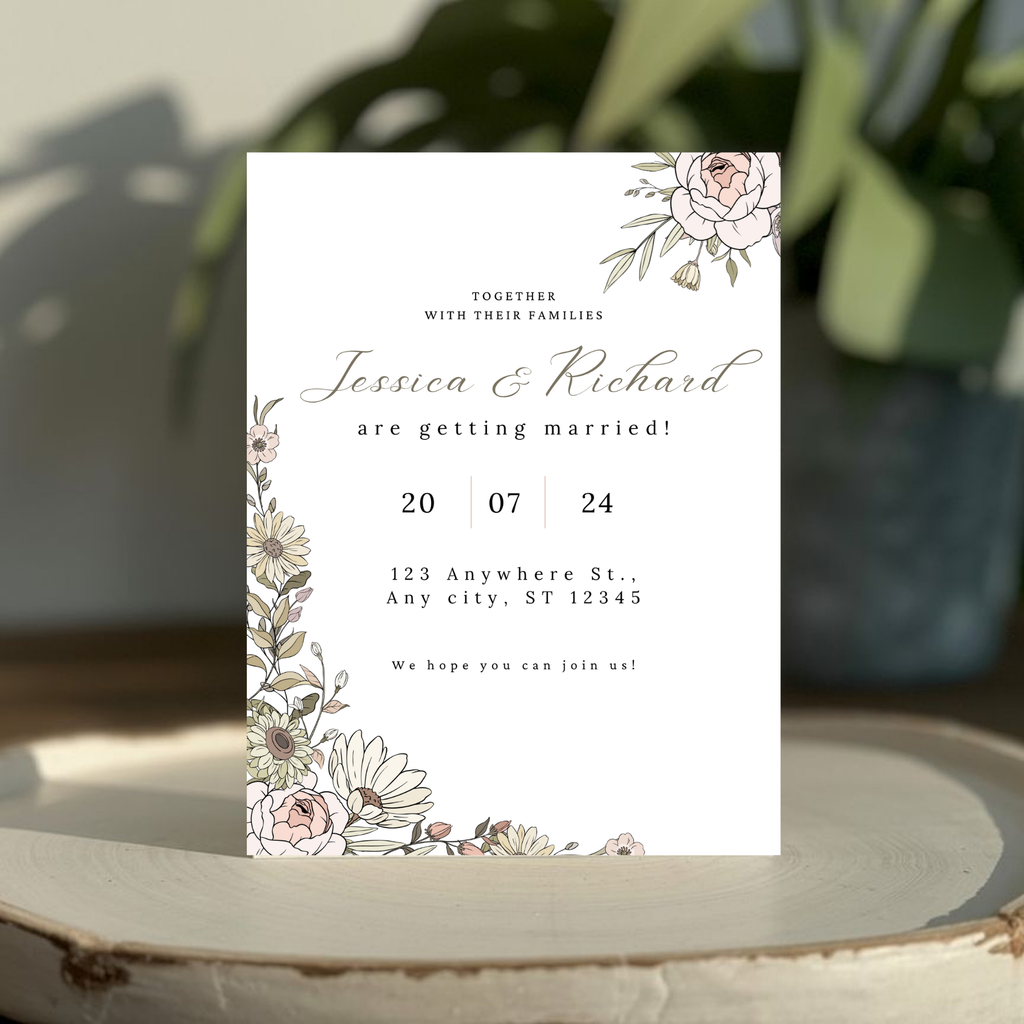 Beige Floral Wedding Invitation