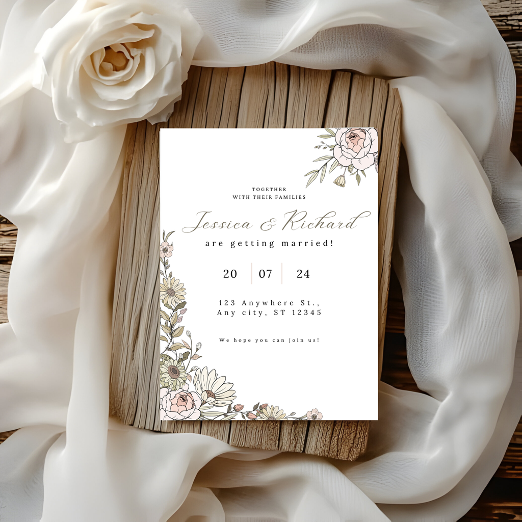 Beige Floral Wedding Invitation