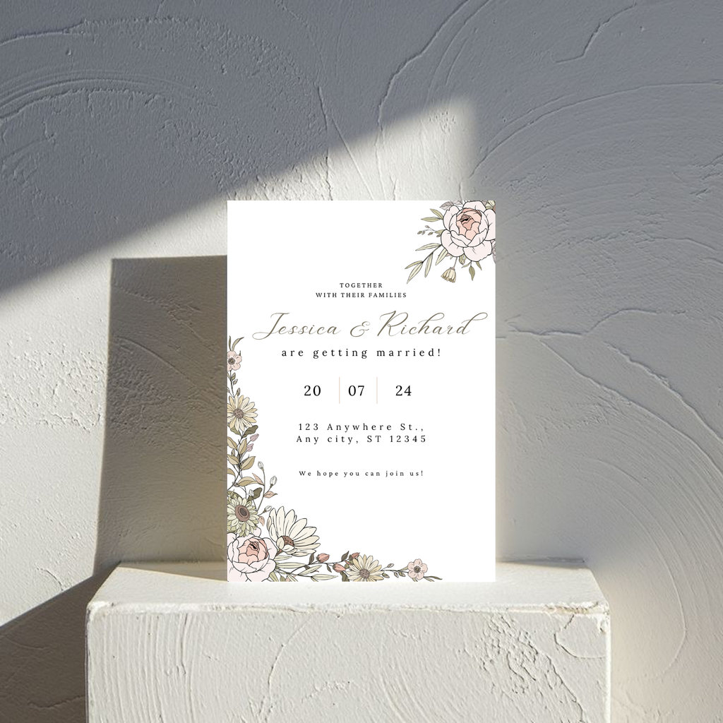 Beige Floral Wedding Invitation