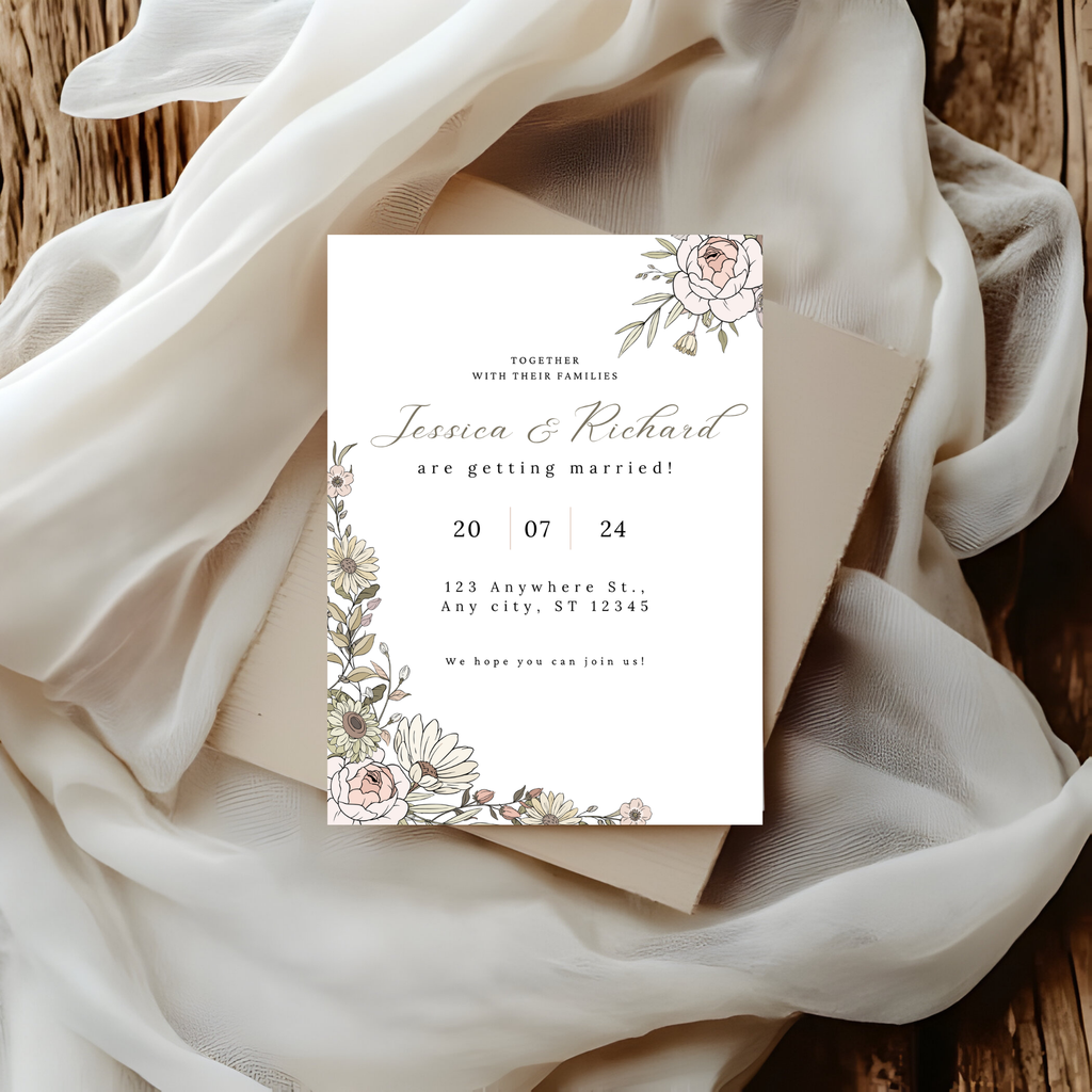 Beige Floral Wedding Invitation