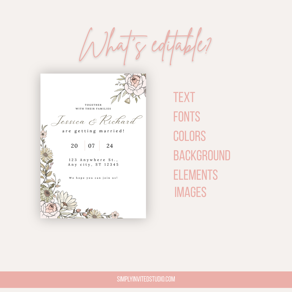 Beige Floral Wedding Invitation
