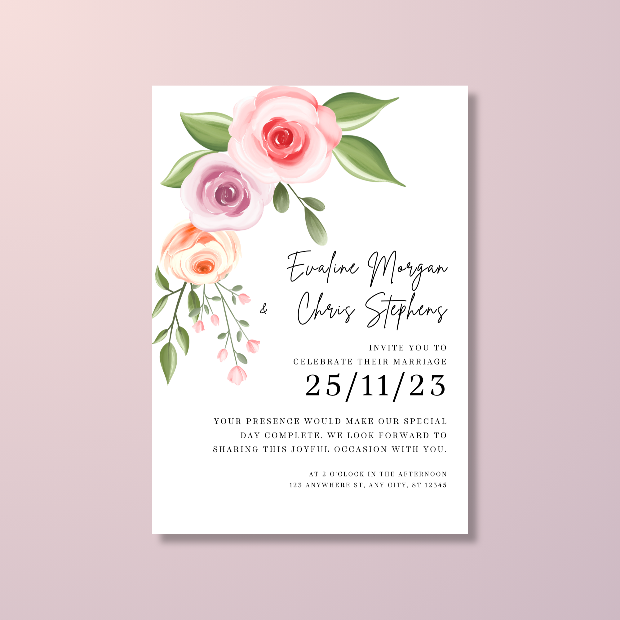 Elegant Pink Wedding Invitation