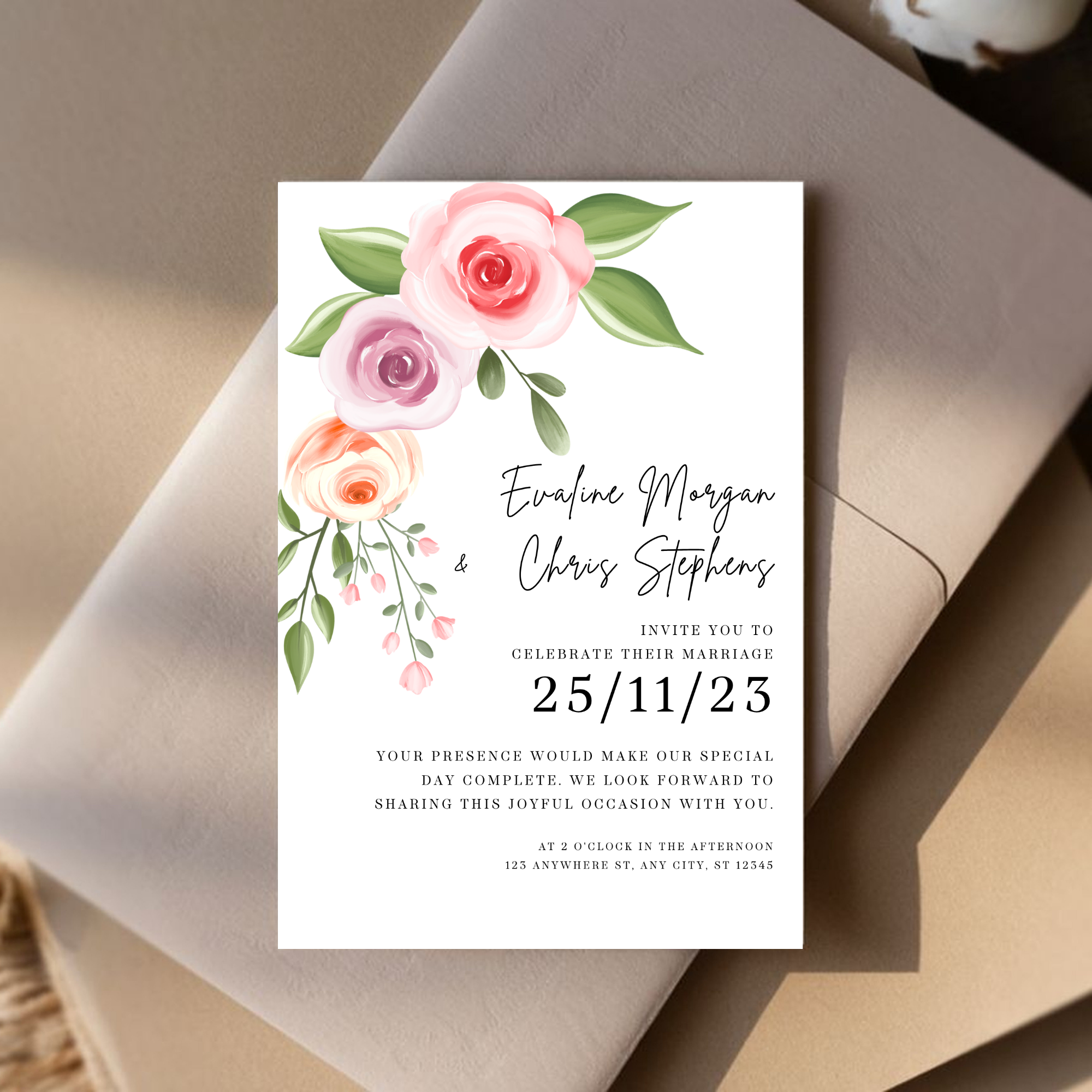Elegant Pink Wedding Invitation