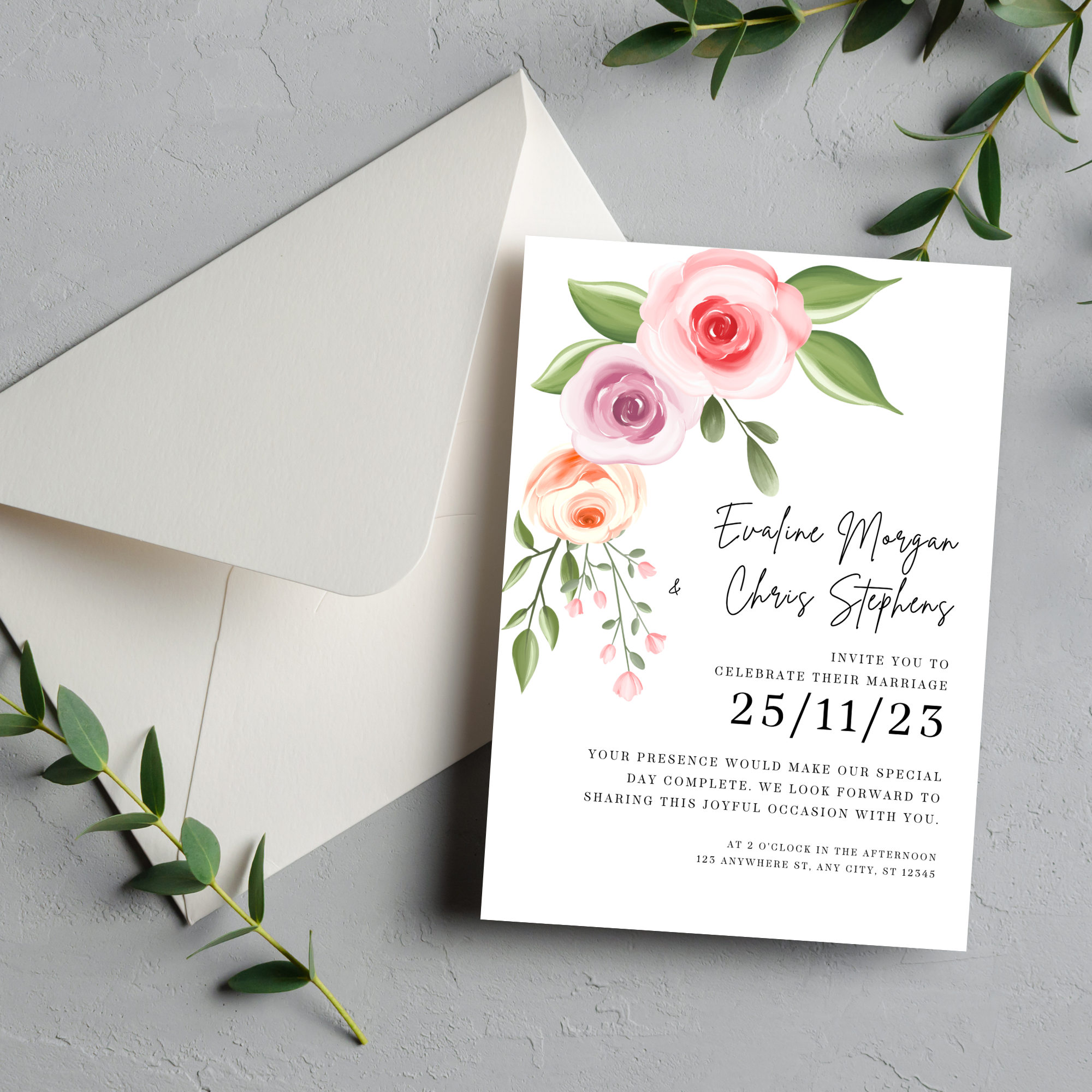 Elegant Pink Wedding Invitation