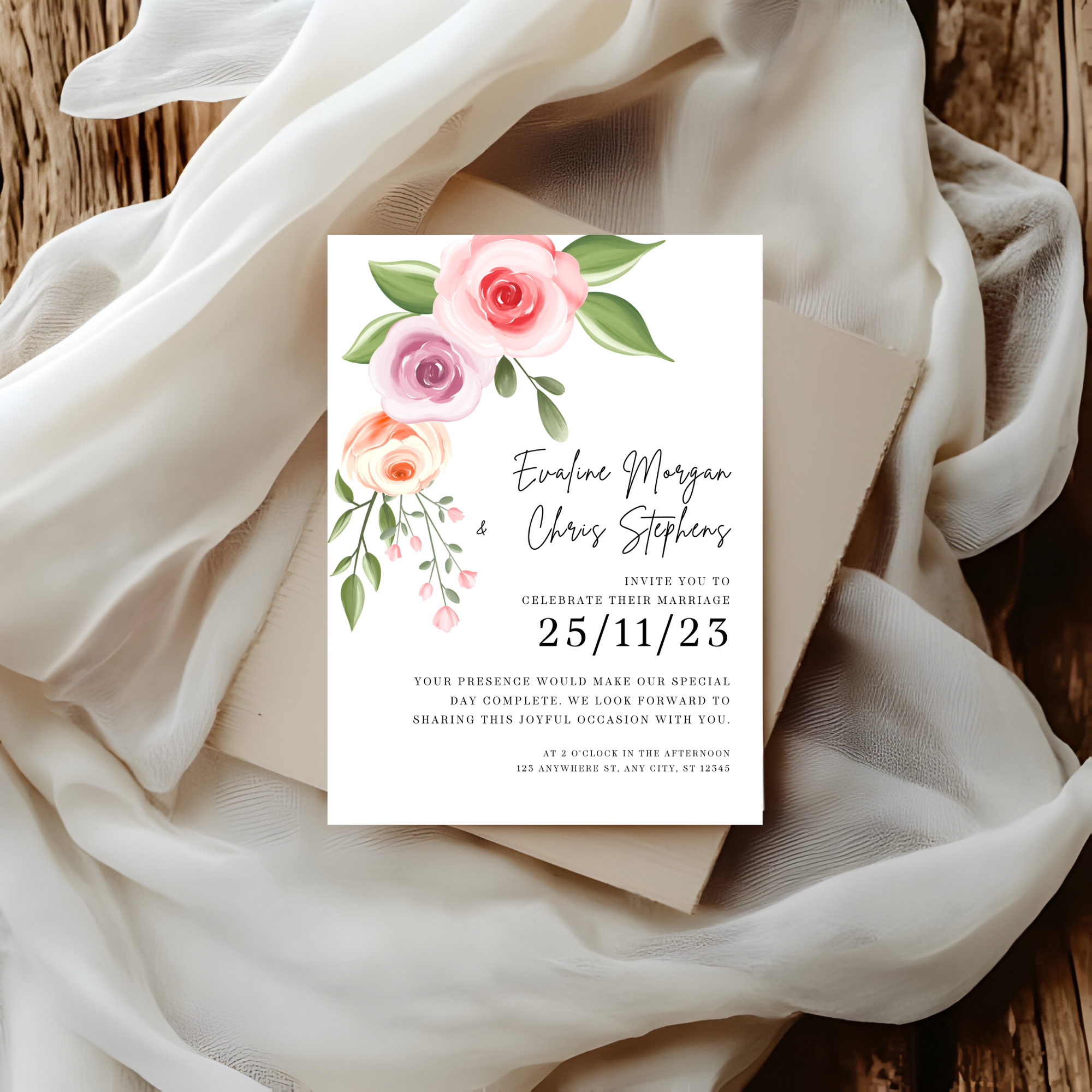 Elegant Pink Wedding Invitation