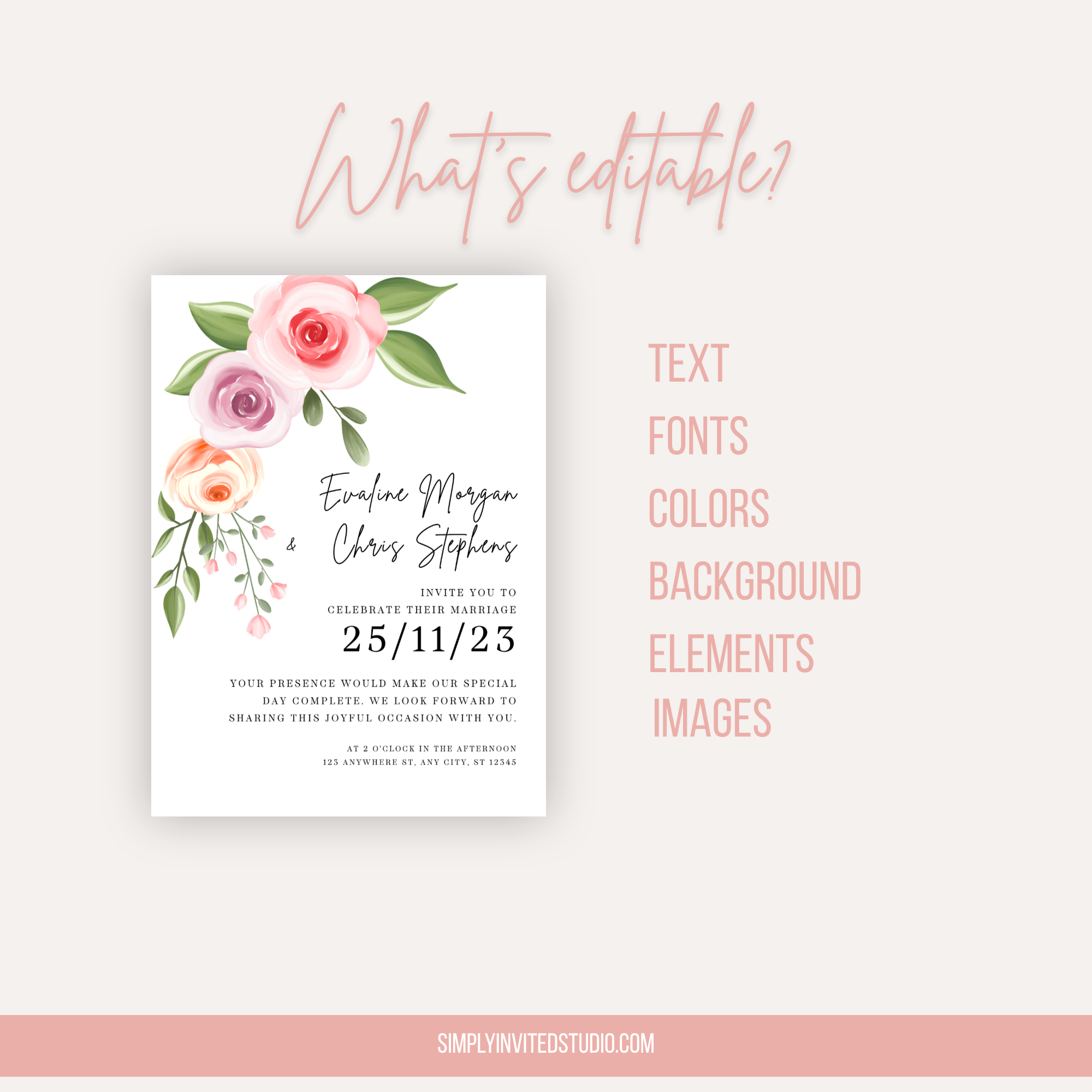 Elegant Pink Wedding Invitation
