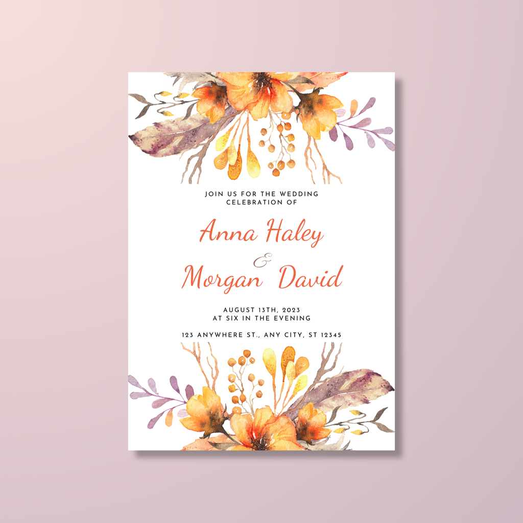 Orange Floral Wedding Invitation