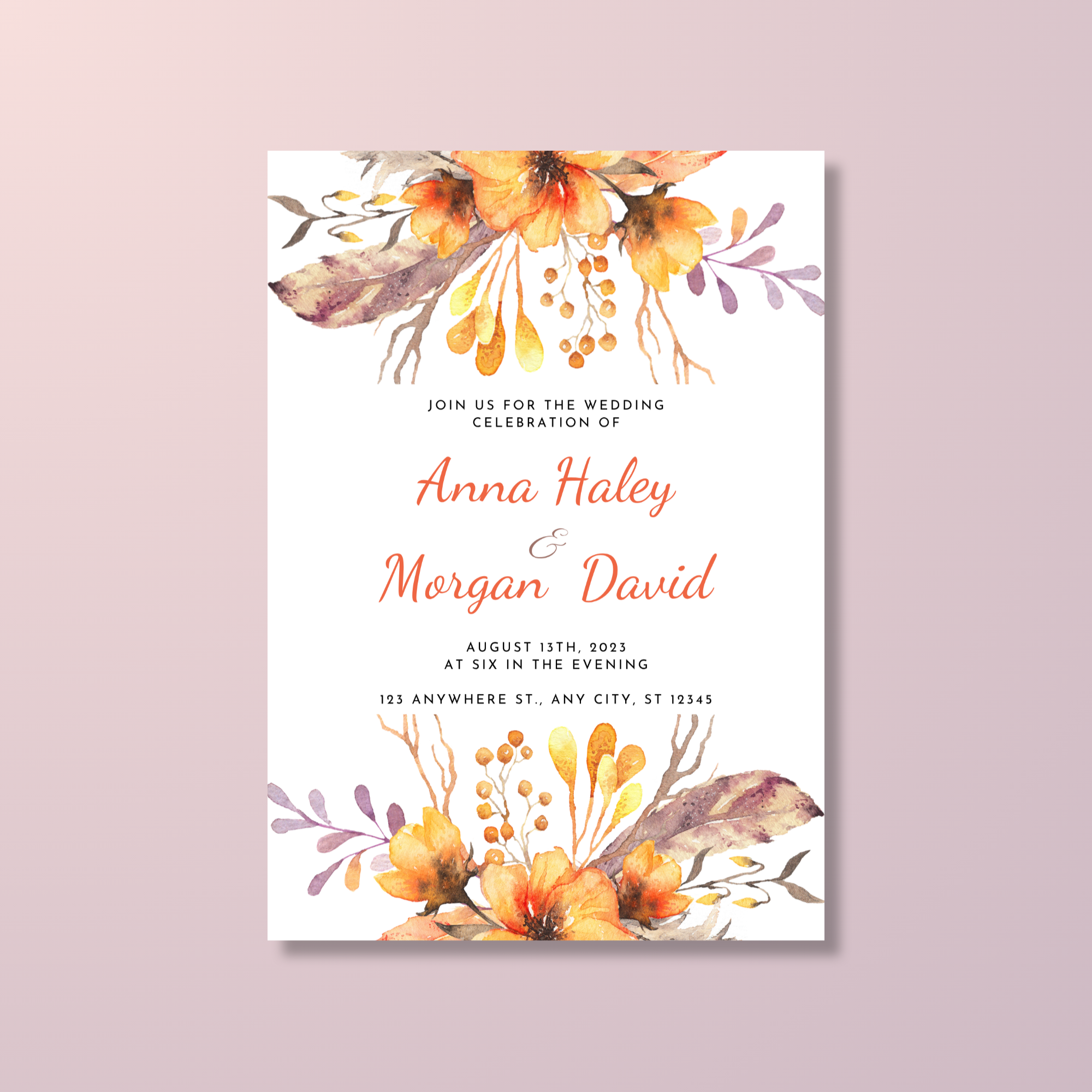 Orange Floral Wedding Invitation