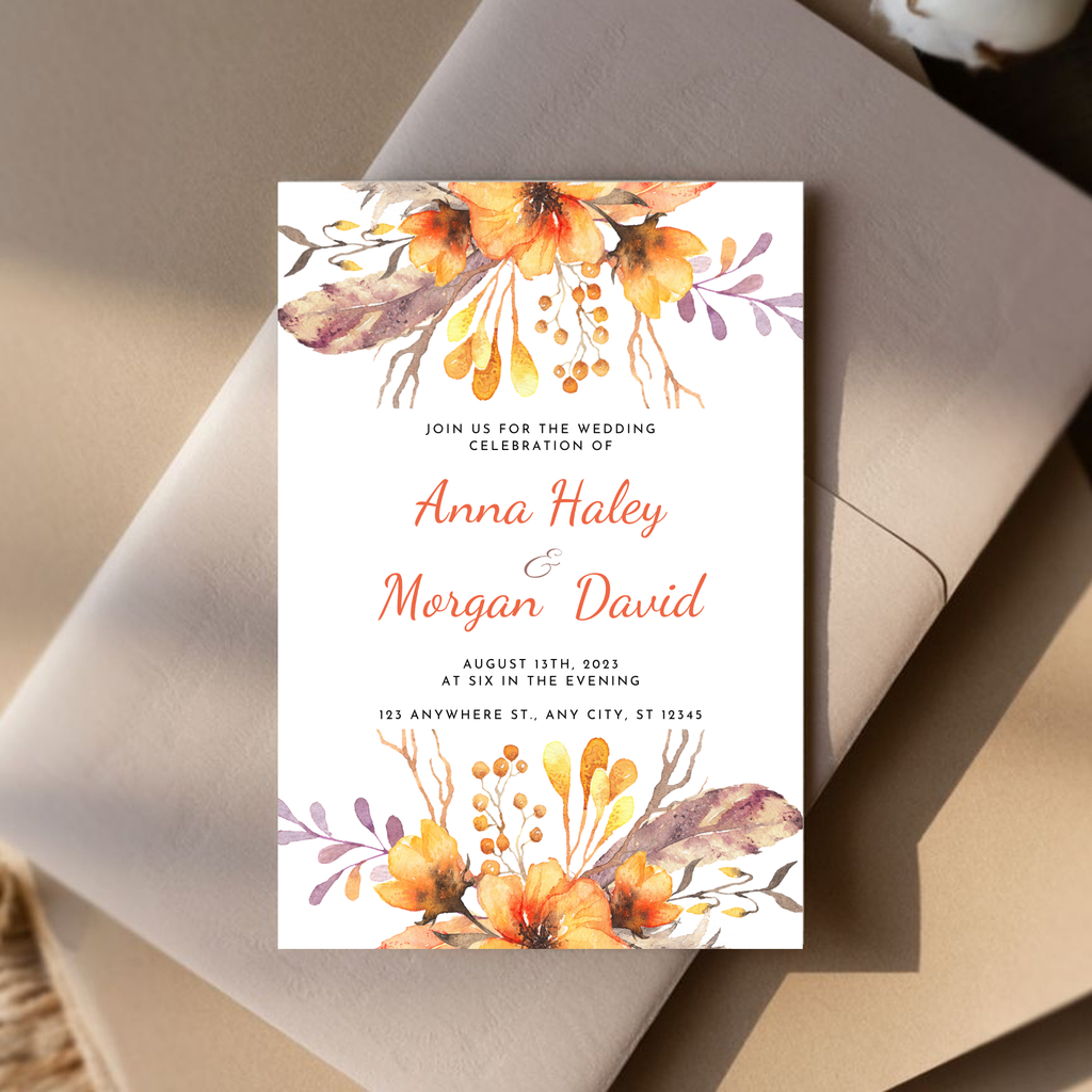 Orange Floral Wedding Invitation