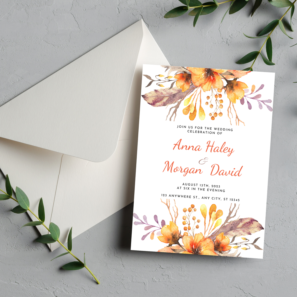 Orange Floral Wedding Invitation