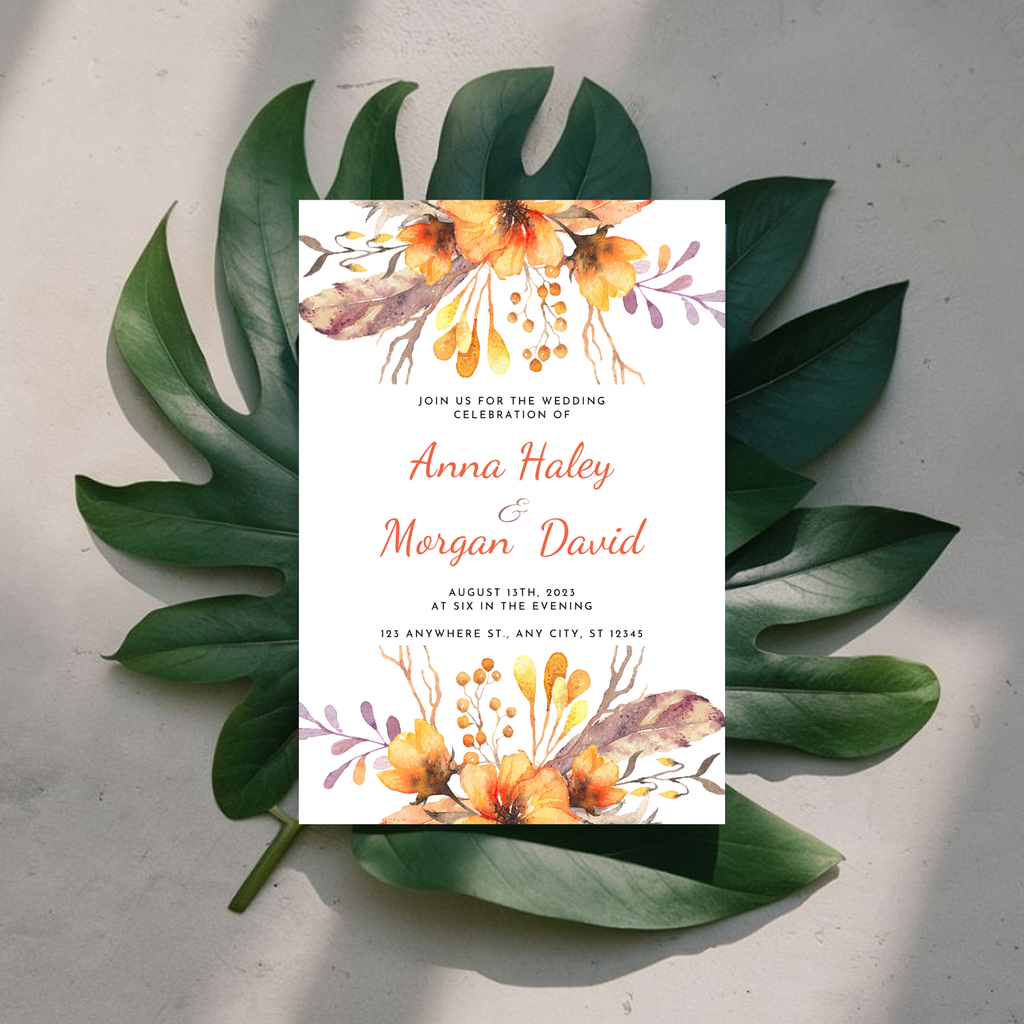 Orange Floral Wedding Invitation