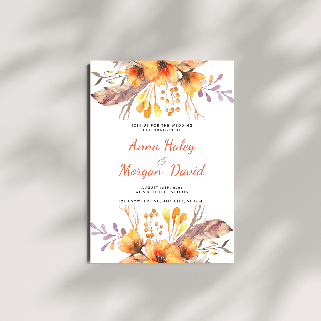 Orange Floral Wedding Invitation