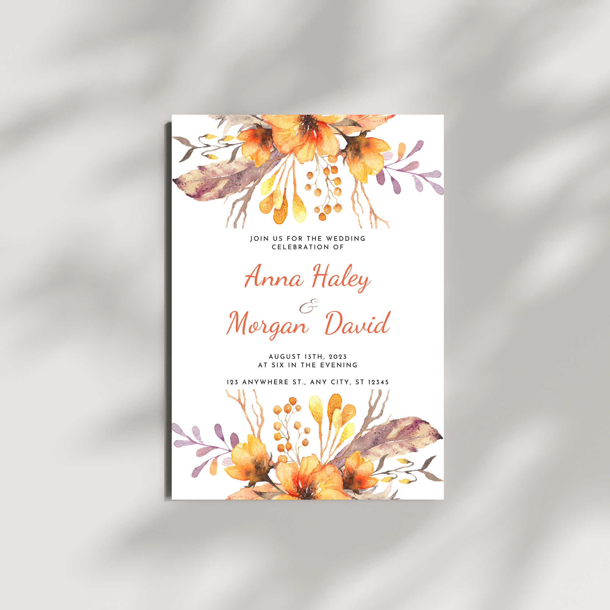 Orange Floral Wedding Invitation