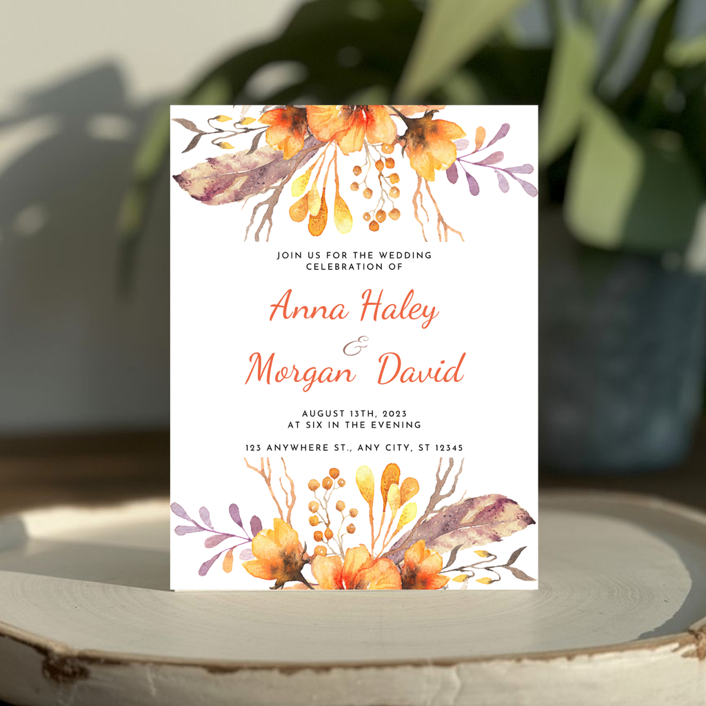 Orange Floral Wedding Invitation