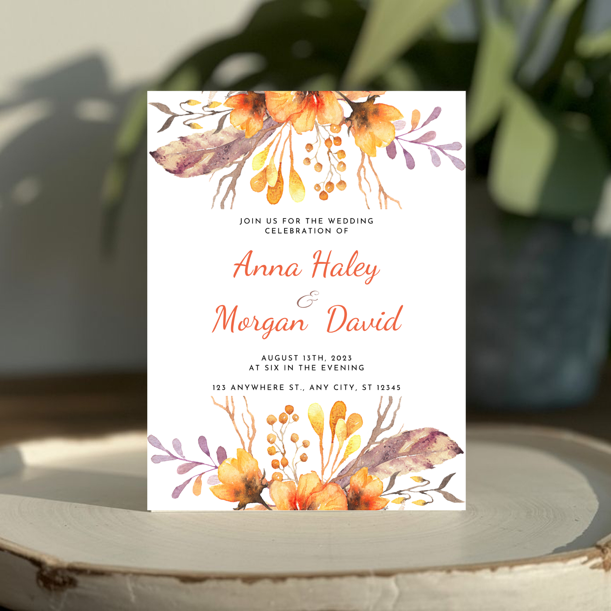 Orange Floral Wedding Invitation