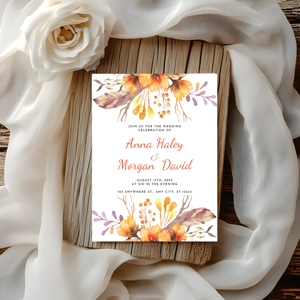 Orange Floral Wedding Invitation