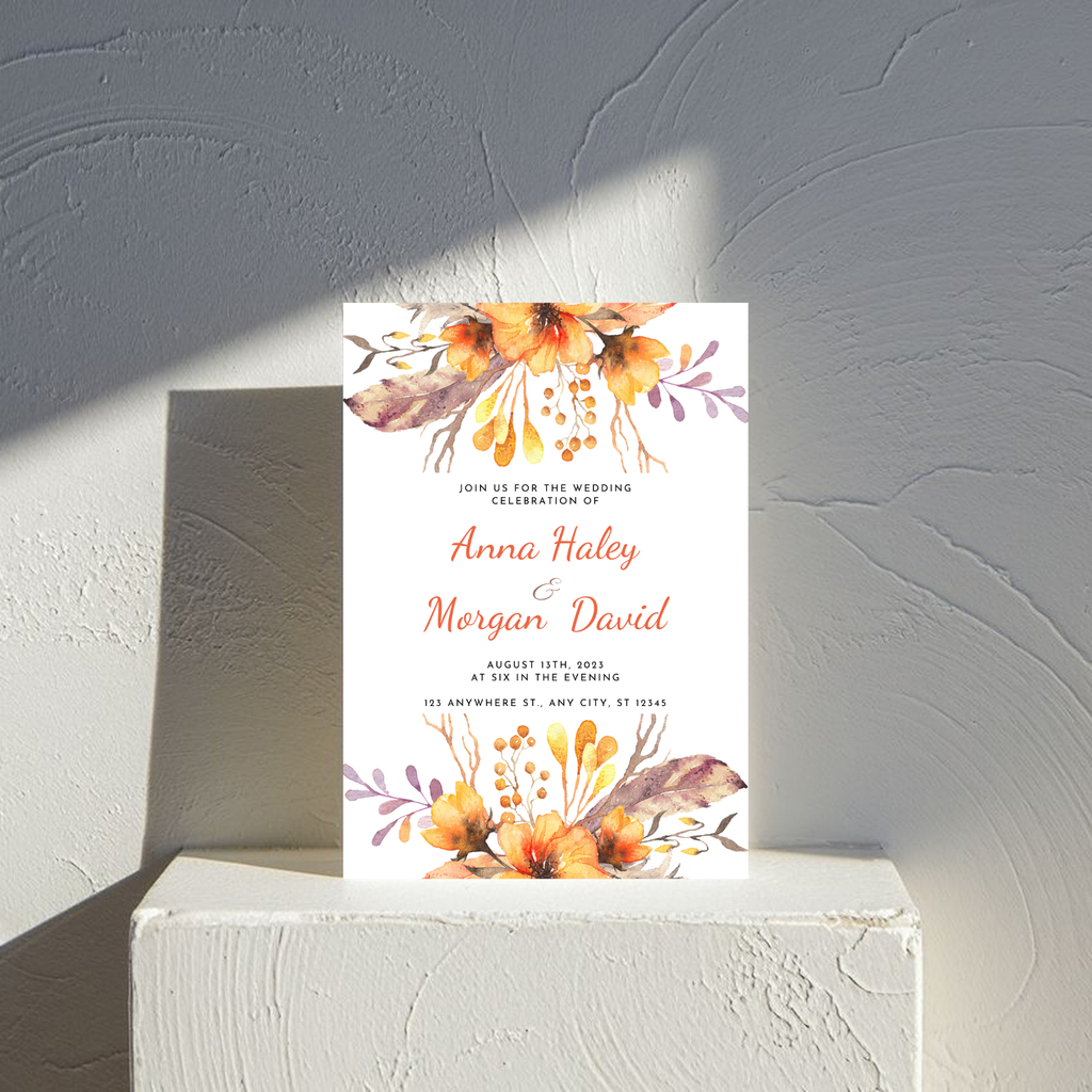 Orange Floral Wedding Invitation