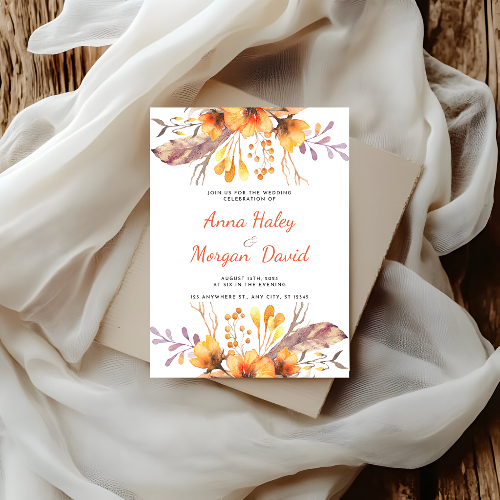 Orange Floral Wedding Invitation