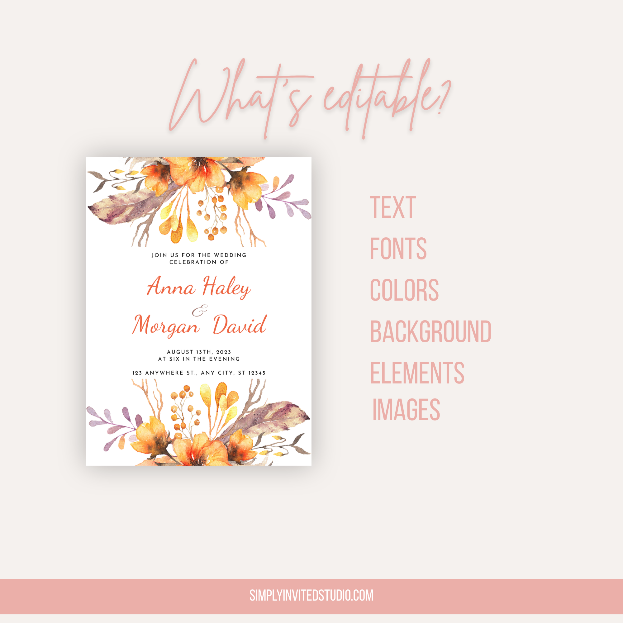 Orange Floral Wedding Invitation