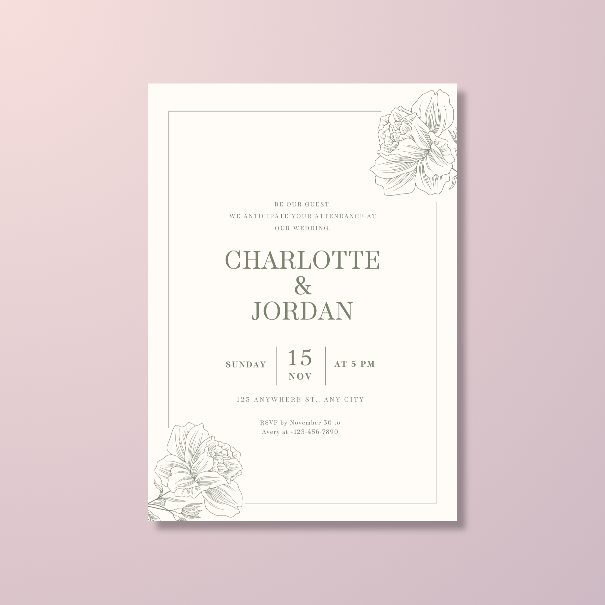 Elegant Sage Wedding Invitation