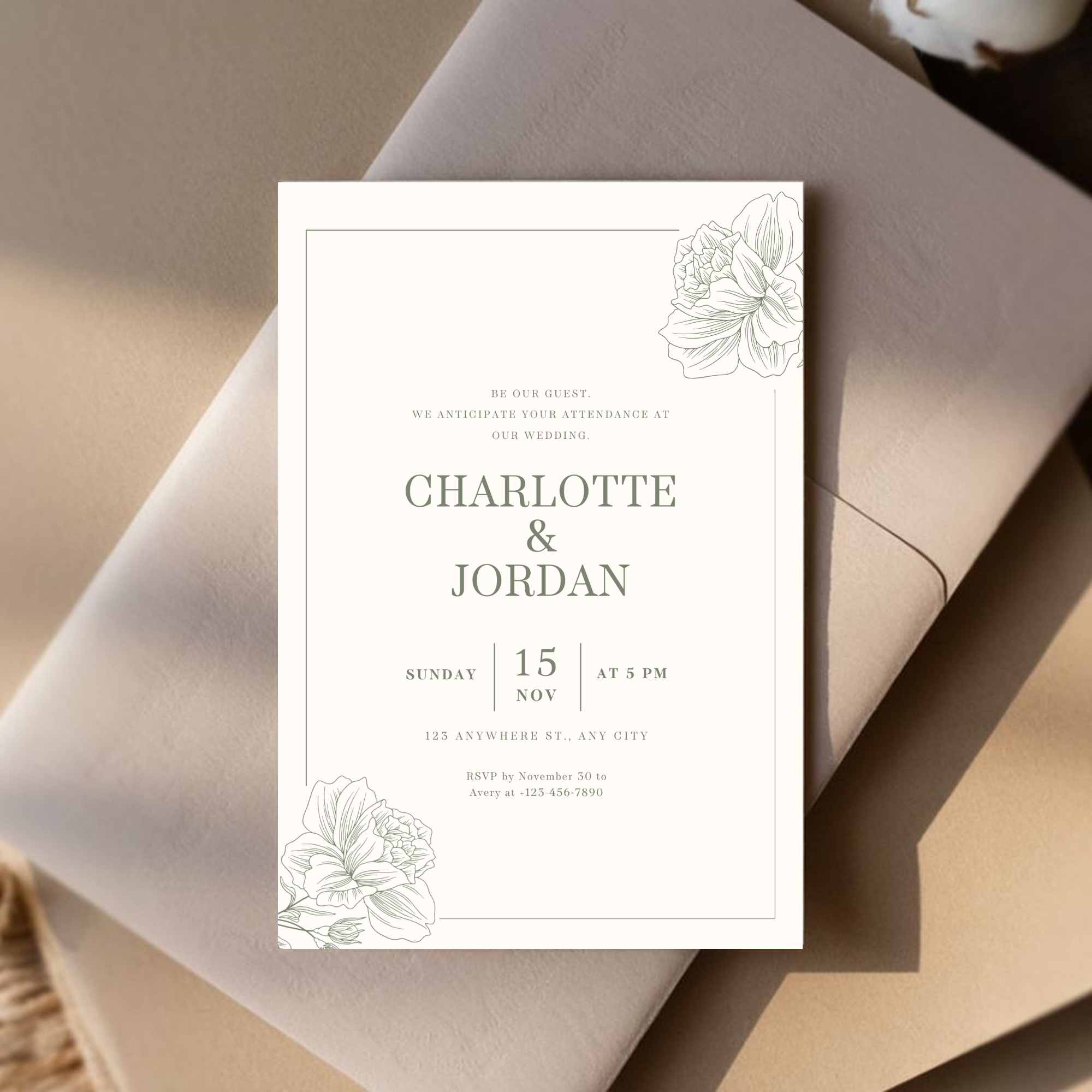 Elegant Sage Wedding Invitation