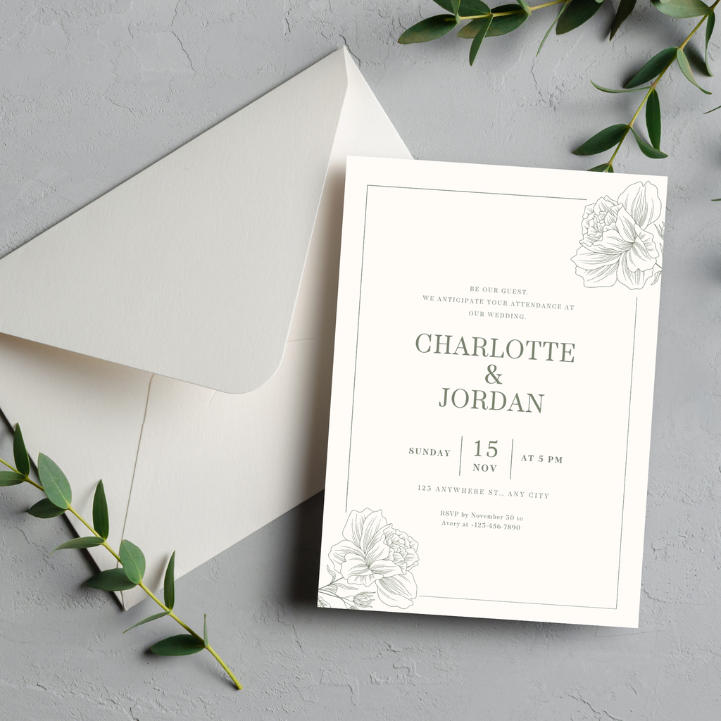 Elegant Sage Wedding Invitation