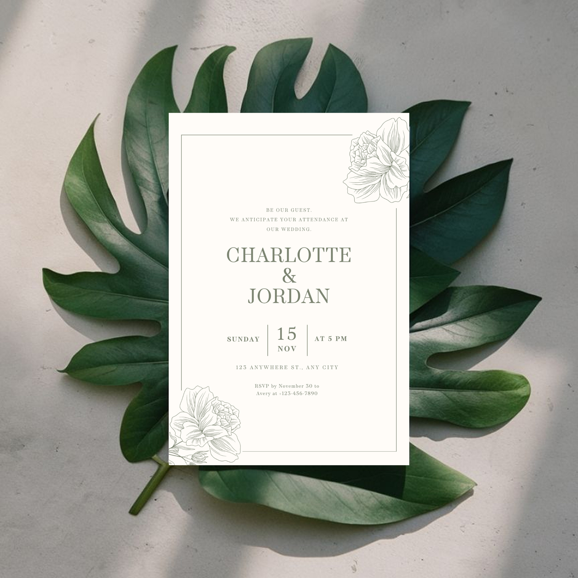 Elegant Sage Wedding Invitation