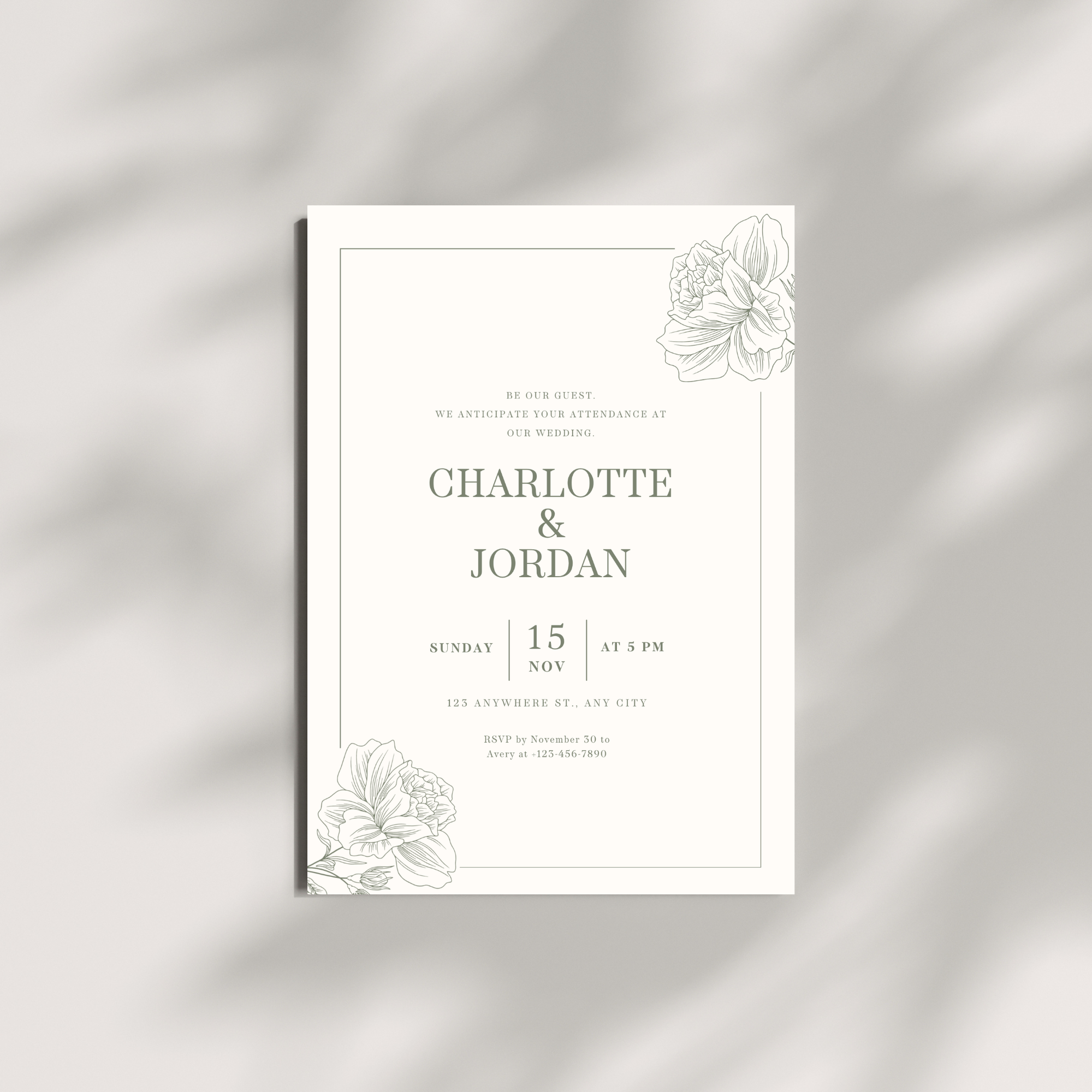 Elegant Sage Wedding Invitation