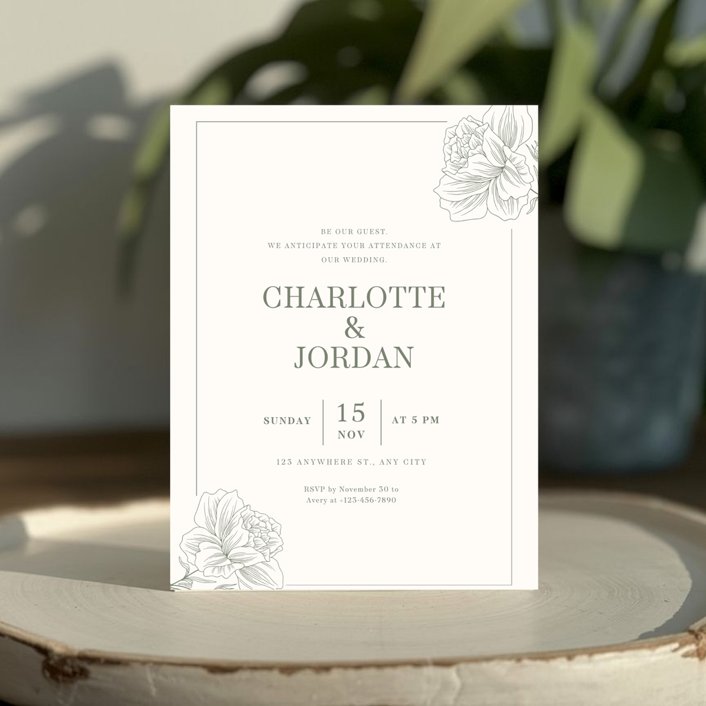 Elegant Sage Wedding Invitation
