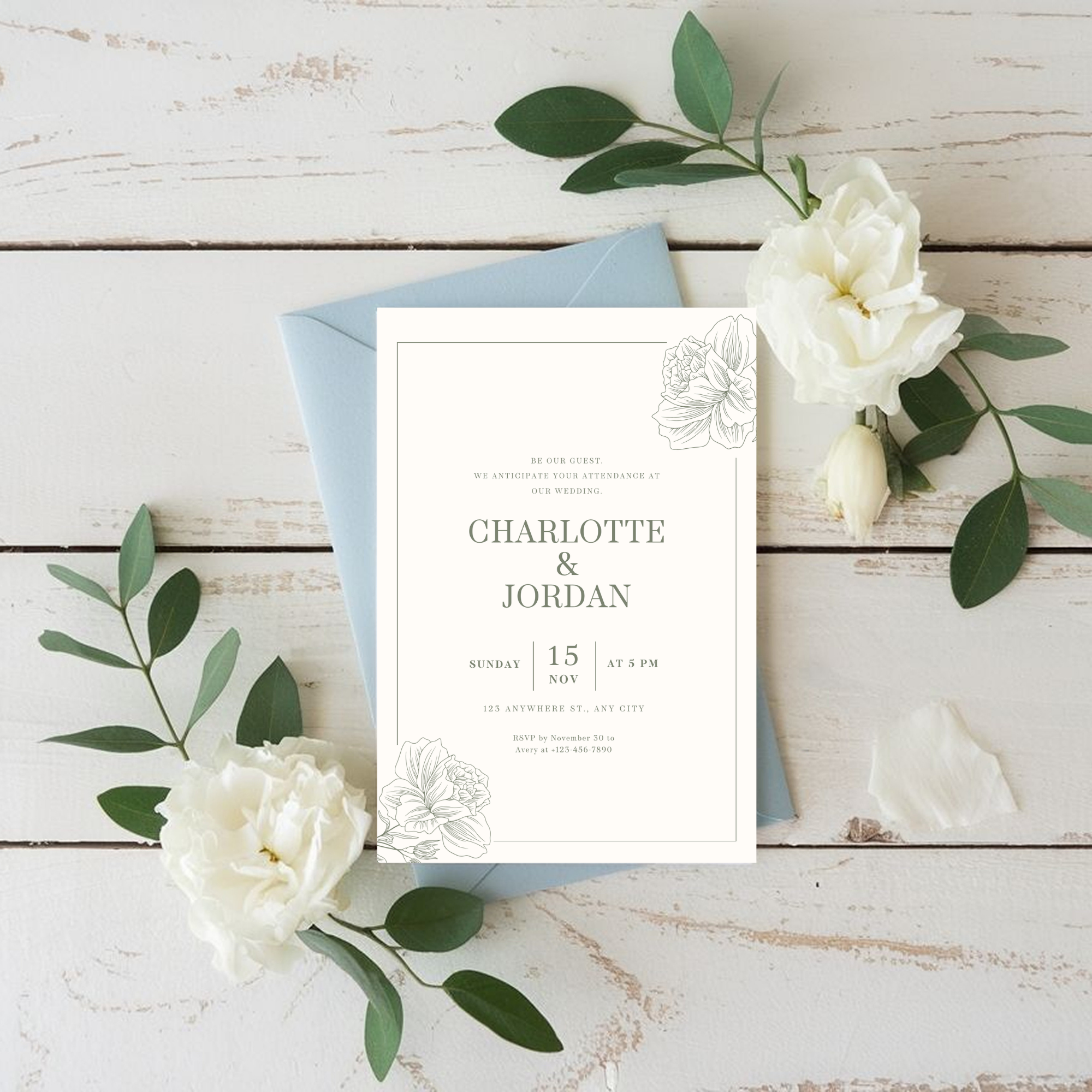 Elegant Sage Wedding Invitation