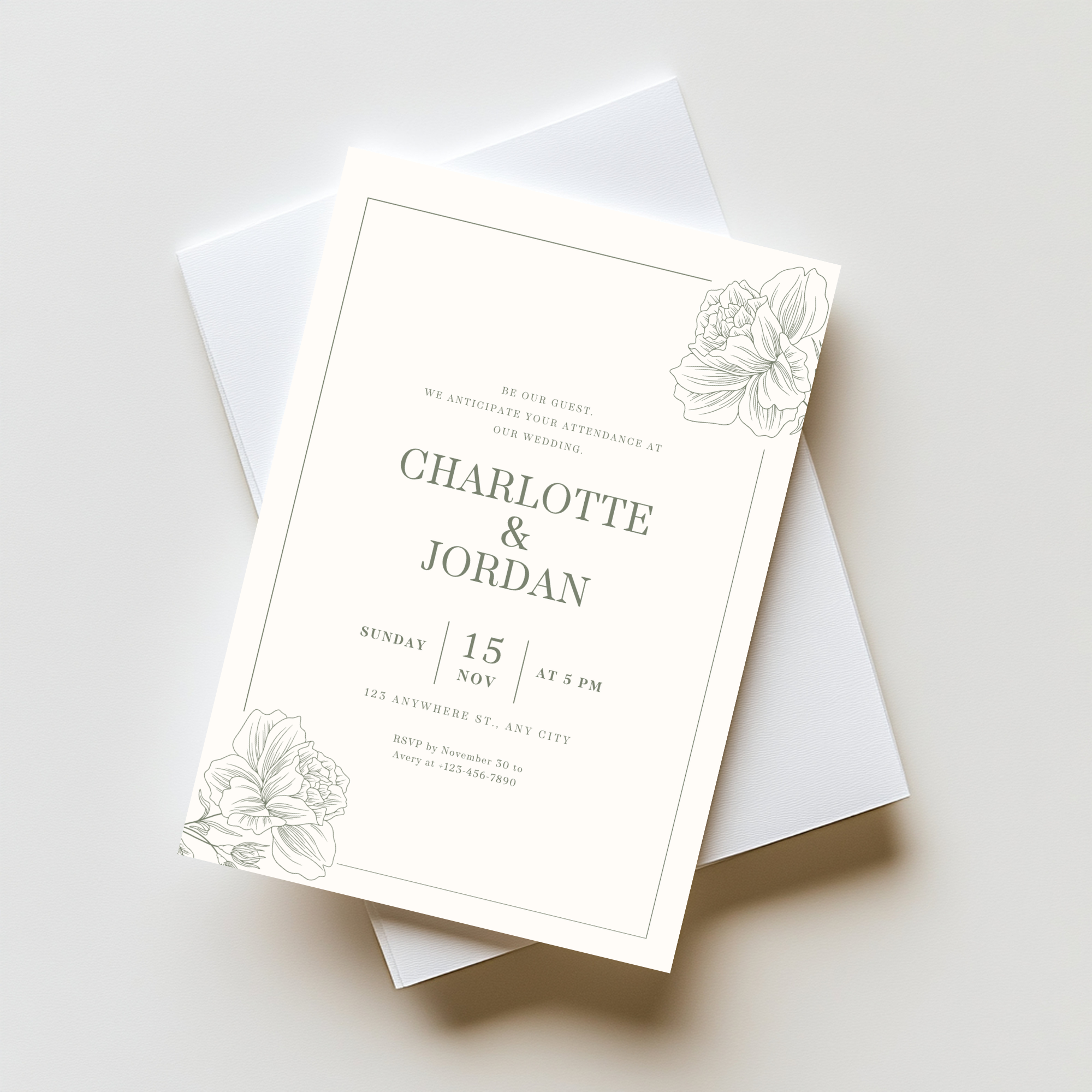 Elegant Sage Wedding Invitation