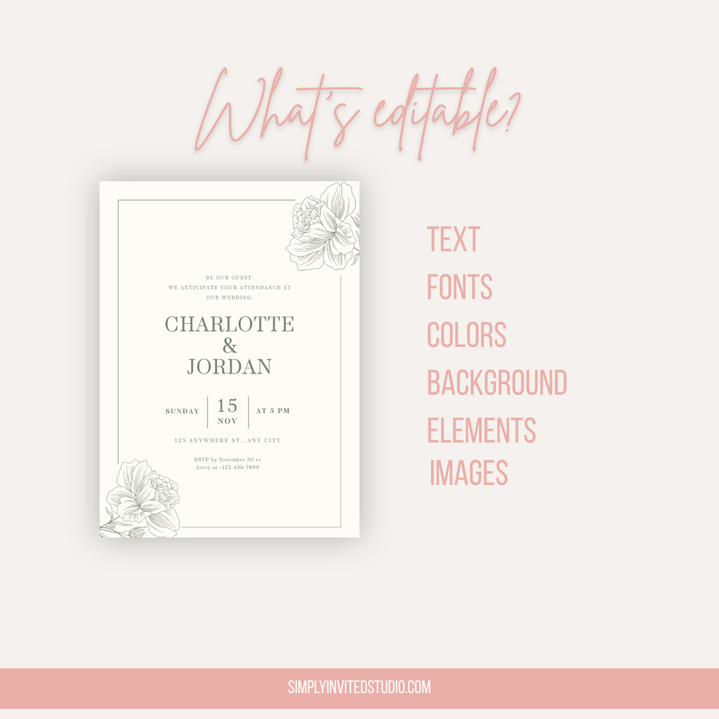 Elegant Sage Wedding Invitation