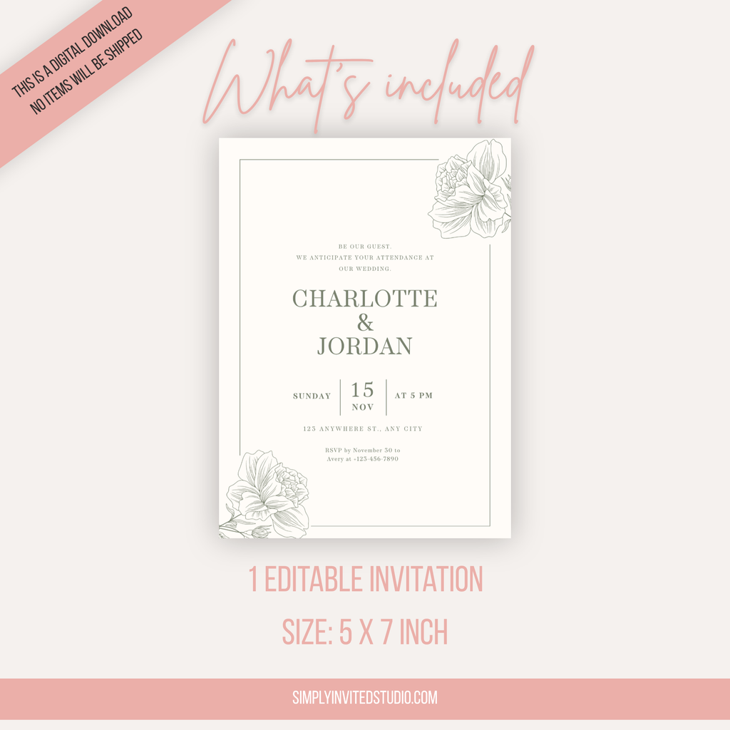 Elegant Sage Wedding Invitation