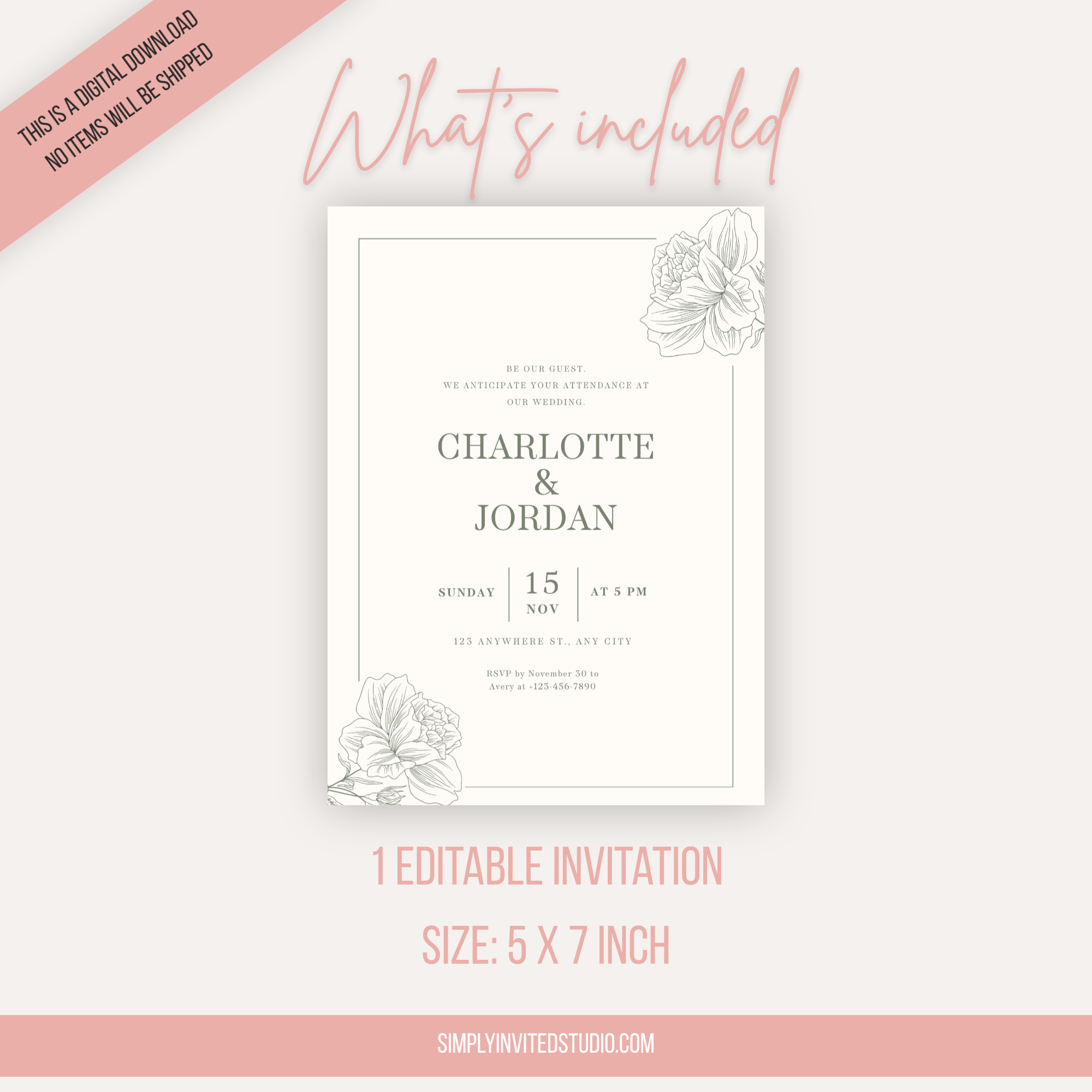 Elegant Sage Wedding Invitation