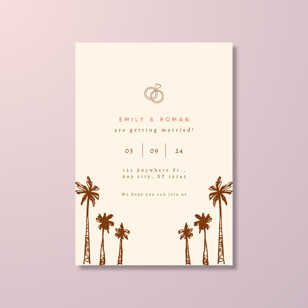 Beige Palm Tree Wedding Invitation
