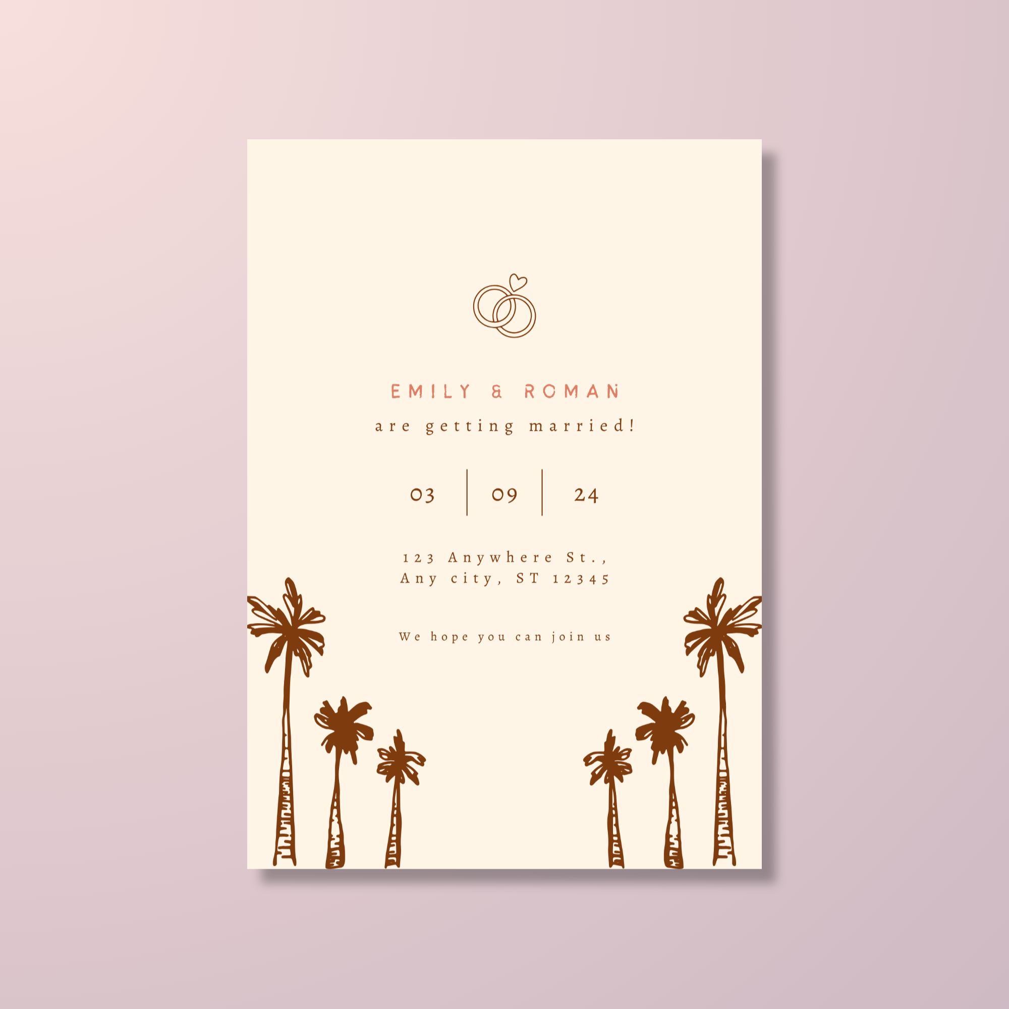 Beige Palm Tree Wedding Invitation