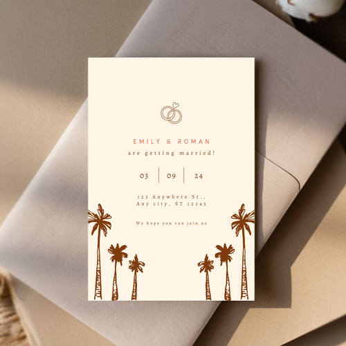 Beige Palm Tree Wedding Invitation