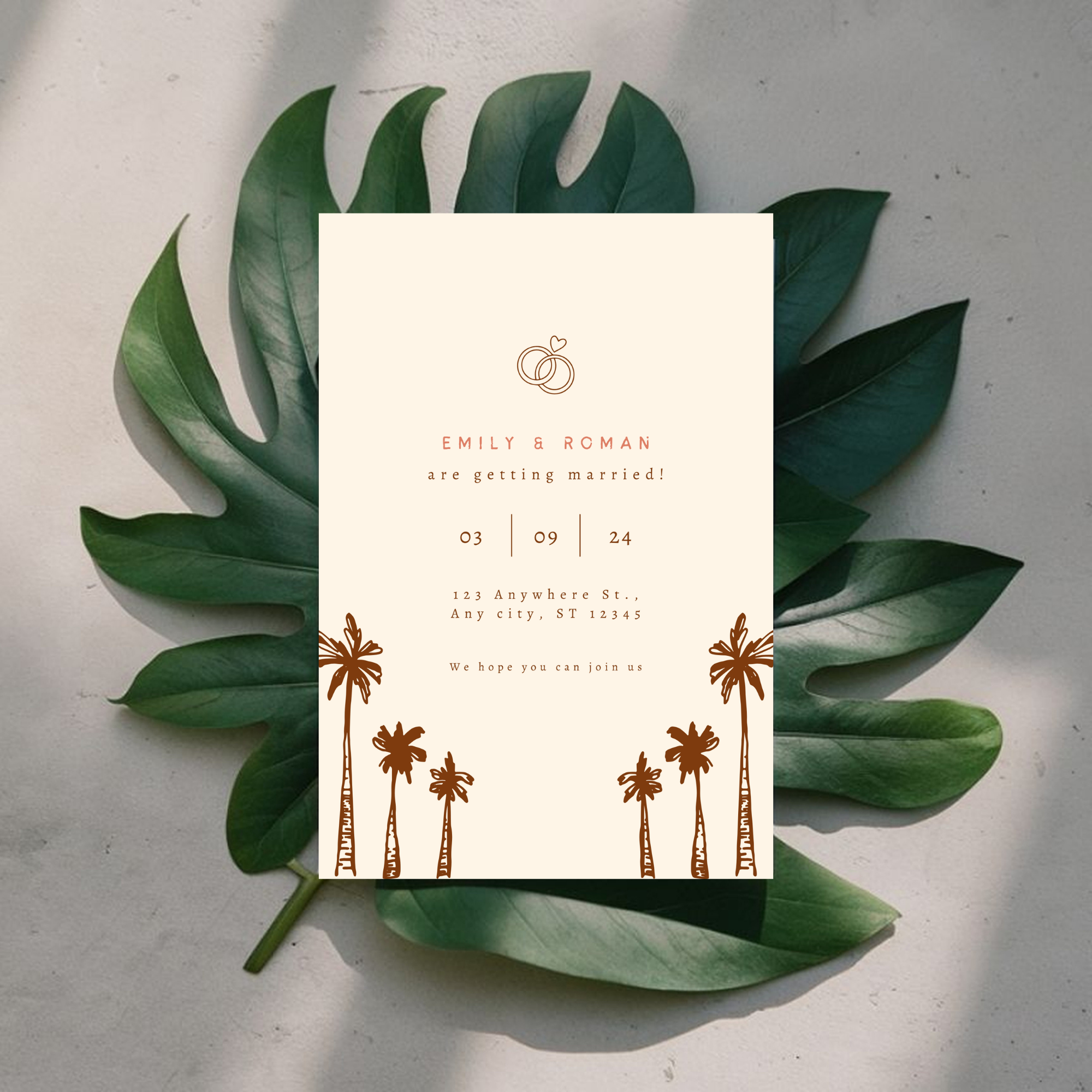 Beige Palm Tree Wedding Invitation