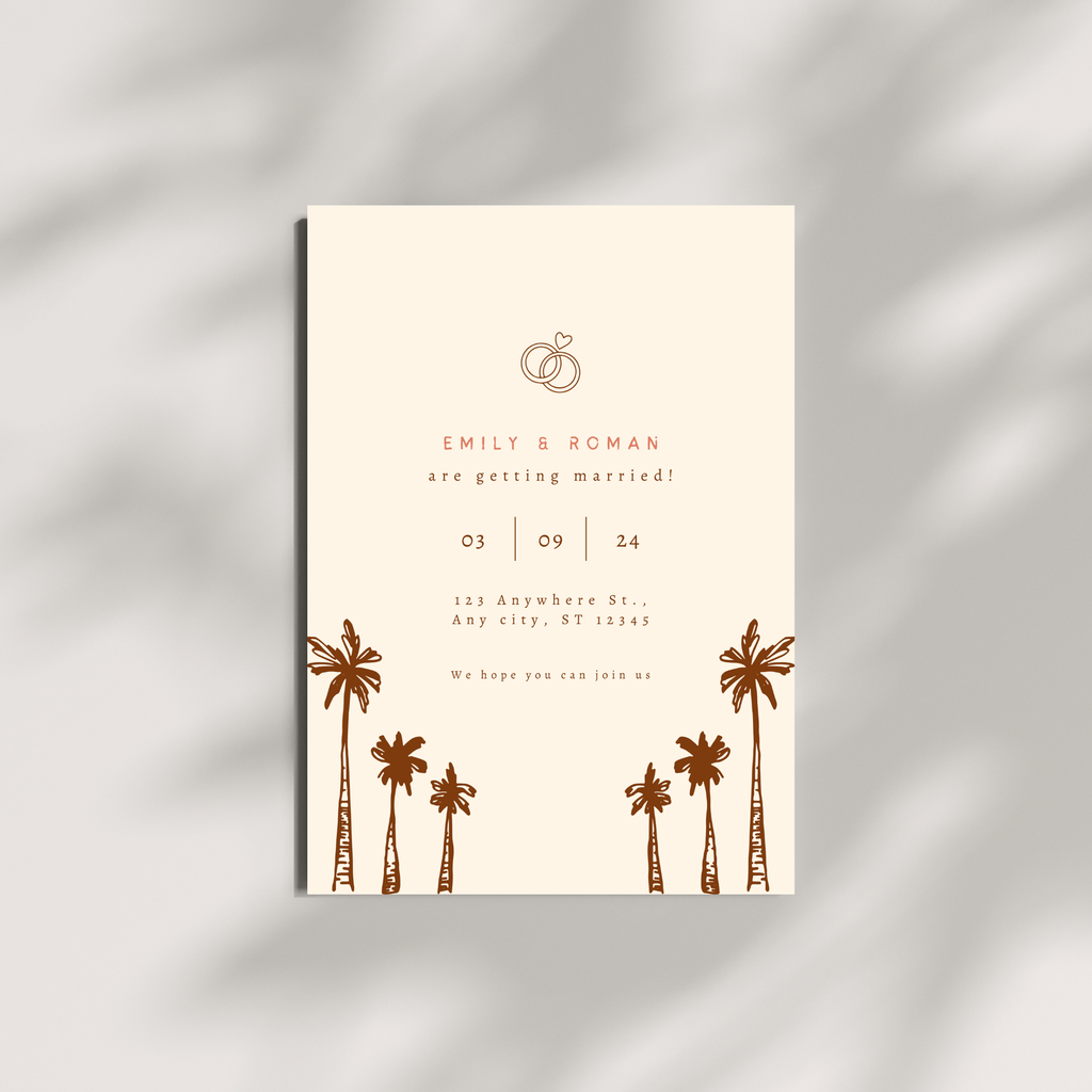 Beige Palm Tree Wedding Invitation