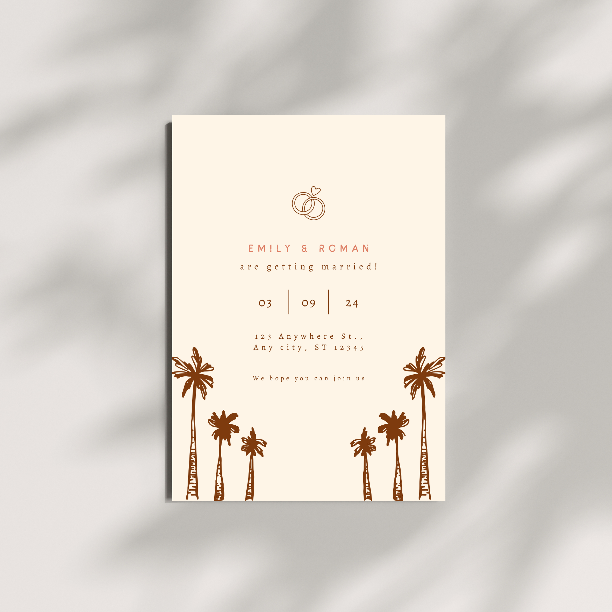 Beige Palm Tree Wedding Invitation