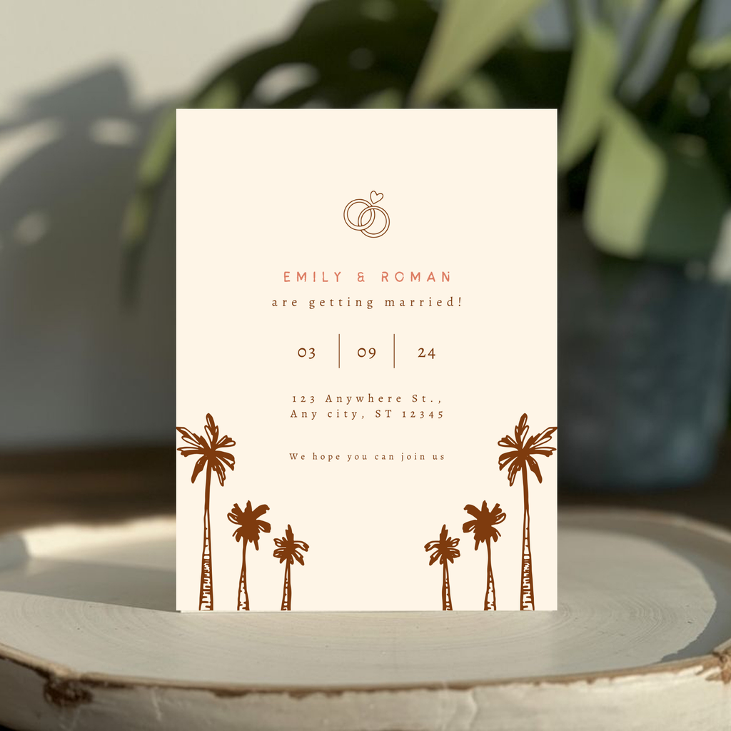 Beige Palm Tree Wedding Invitation