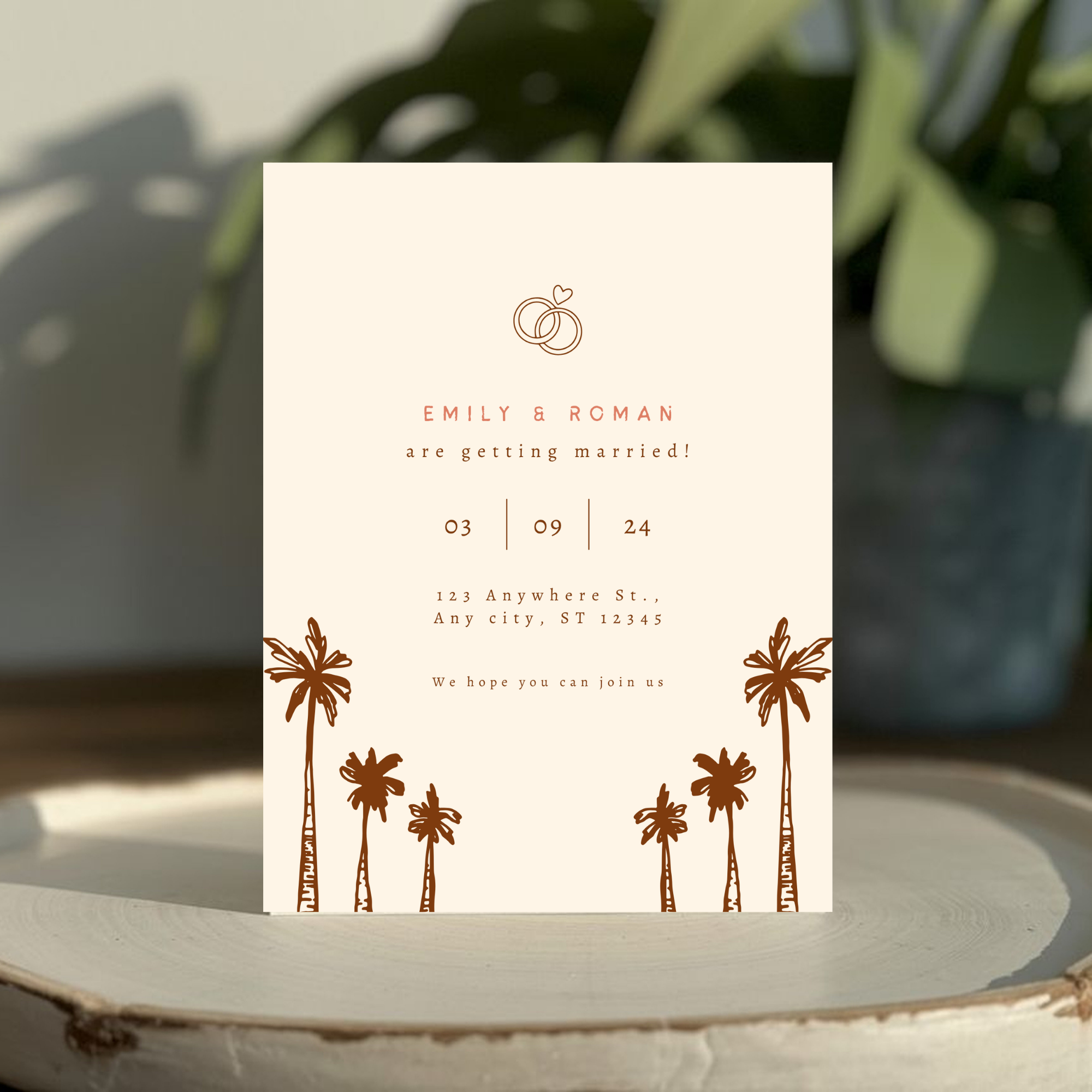 Beige Palm Tree Wedding Invitation