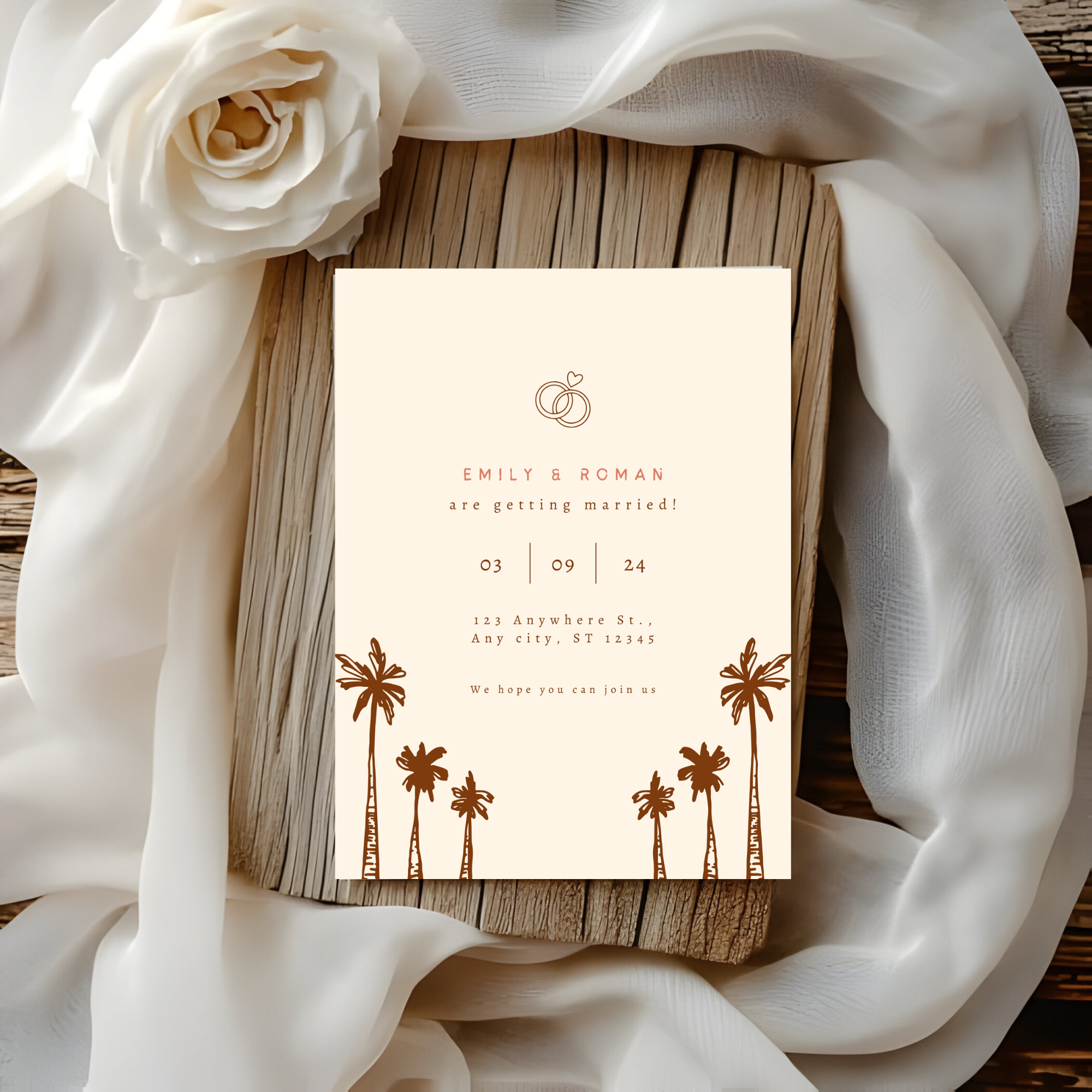 Beige Palm Tree Wedding Invitation
